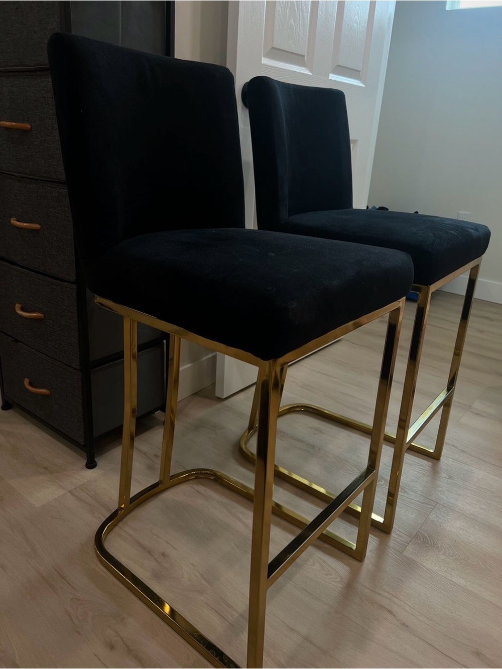 Modern Black Velvet Counter Stool with Gold Frame